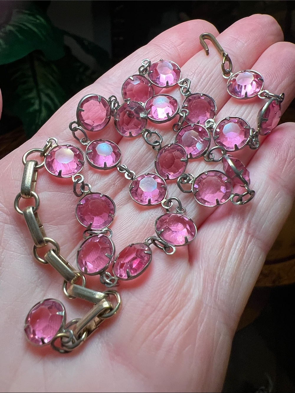 Antique Art Deco Pink Riviere Faceted Paste Glass Open Back Gem Choker Necklace - Picture 3 of 7
